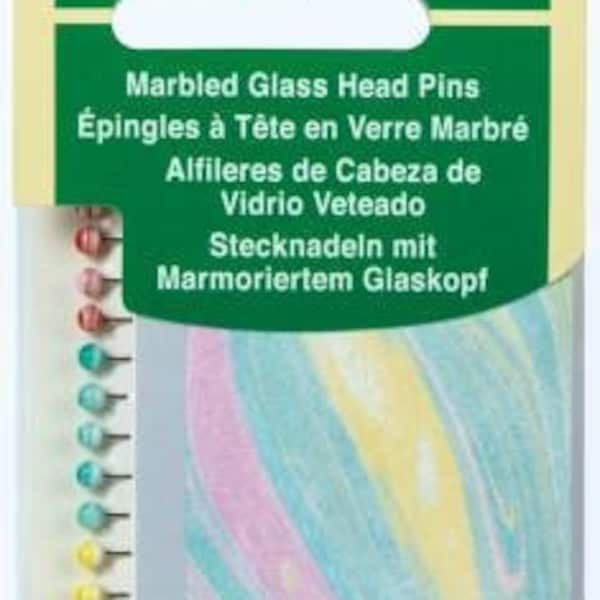 Clover Marbled Glass Head Pins 20ct - 4 colors #2511CV straight pins for quilting and sewing