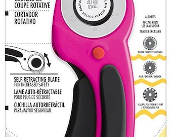 Magenta Olfa 45mm Rotary Cutter RTY-2DX self-retracting blade and ergonomic handle for easy and comfortable cutting