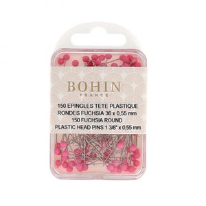 Round Plastic Head Pins for Quilting and Sewing by Bohin - 1-3/8 In Fuschia 150Ct 26708B