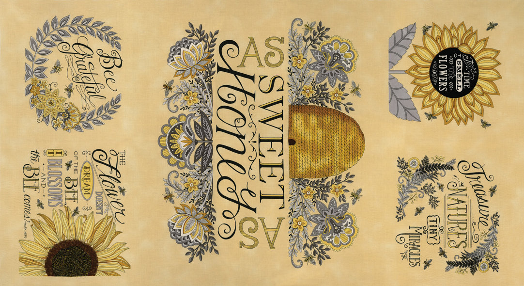 Bee Grateful Honey Yellow PANEL by Deb Strain for Moda Fabrics 19960 12 ...