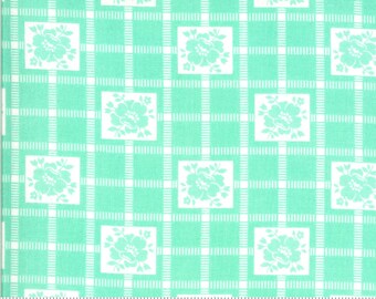 Shine On Check Aqua floral box pattern by Bonnie and Camille for Moda fabrics, 55212 12  Sold in HALF yard increments