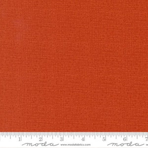 May include: Close-up of a textured orange fabric with a grid-like pattern. The fabric has a warm, inviting color and a subtle, woven texture. A ruler is at the bottom of the image, with measurements in inches.