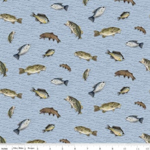 Wake at the Lake Fish Toss Sky by Tara Reed for Riley Blake Designs, C14891-SKY Sold in HALF yard increments