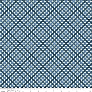Sweet Freedom Gingham Picnic Blue by Beverly McCullough for Riley Blake Designs C14417-BLUE Fabric sold in HALF YARD increments.
