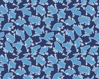 Rainforest Glow Camo Frogs Royal Glow in the Dark by Kanvas Studio for Benartex 14898G-57 Sold in HALF YARD increments