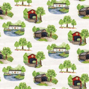 Covered Bridges in Spring Barn Main White by Tara Reed for Riley Blake Designs, C15820-WHITE Sold in HALF yard increments