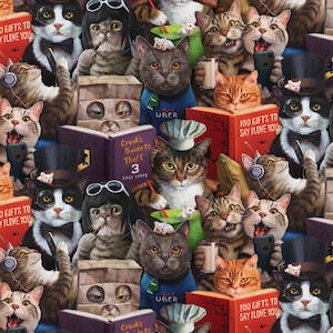 Cat's Meow Packed Cats by Lucia Heffernan for Elizabeth's Studio 41005E-MULTI Fabric is sold in HALF YARD increments