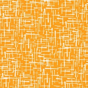May include: A seamless pattern featuring a vibrant orange background with a repeating design of white, hand-drawn lines. The lines are arranged in a scattered, cross-hatch pattern, creating a textured and dynamic visual effect. This design is suitable for fabric or wallpaper.