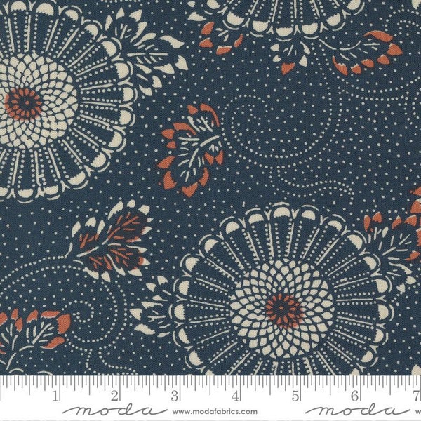 Indigo Blooming Kiku Florals Midnight by Debbie Maddy for Moda Fabrics 48090 16 this fabric is Sold in HALF yard increments