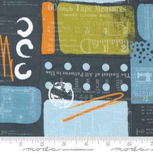 Bluish Stitched Up Charcoal by Zen Chic for Moda Fabrics 1820 17 Sold in HALF yard increments