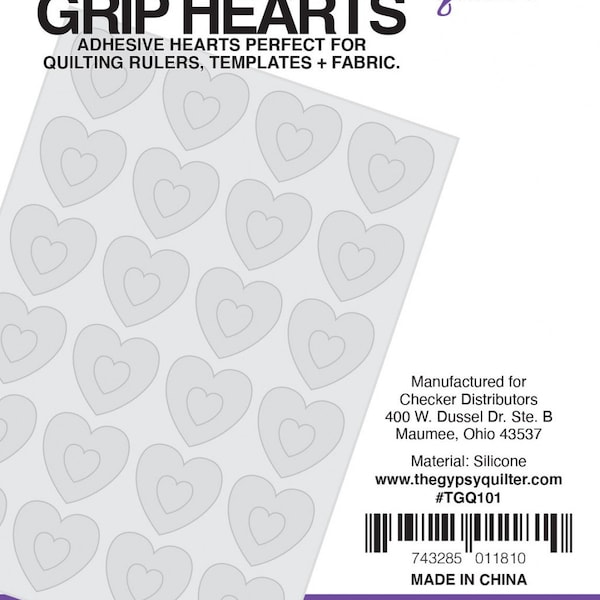 The Gypsy Quilter Stuck On You No-Slip Grip Hearts 24 Grip Dots TGQ101