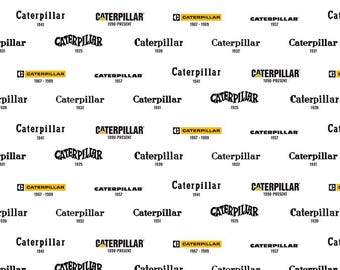 Caterpillar 100 Years Vintage Logos White for Riley Blake Designs C16724 WHITE Fabric is sold in HALF YARD increments