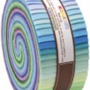Kona Cotton Solids Roll-Up. Sunset Colorstory. 43 2 1/2 x width of fabric strips. Blue Purple Green Teal Pastel Violet Kona Rollup RU-263-43