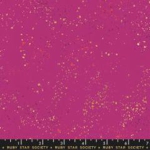 May include: A vibrant magenta fabric with a scattered gold glitter pattern. The fabric has a subtle texture and a soft, luxurious feel.