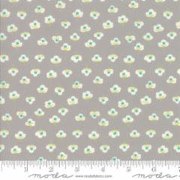 Flour Garden Geode by Linzee Kull McCray for Moda Fabrics. 23326 12 green and white flowers on gray Sold in HALF yard increments