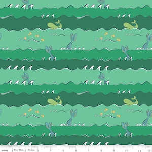 Ahoy! Mermaids Oceans Green Sparkle by Melissa Mortenson for Riley Blake Designs SC10344 GREEN Fabric is sold in HALF YARD increments.