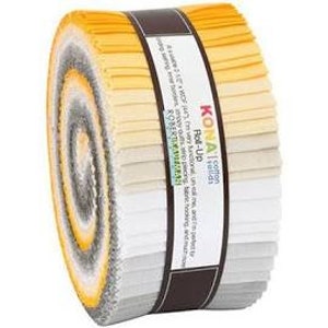 Kona Cotton Solids Roll-Up. Sunny Side up Palette palette. 40 2 1/2 x width of fabric strip.  Gray yellow and white Kona Rollup RU-777-40