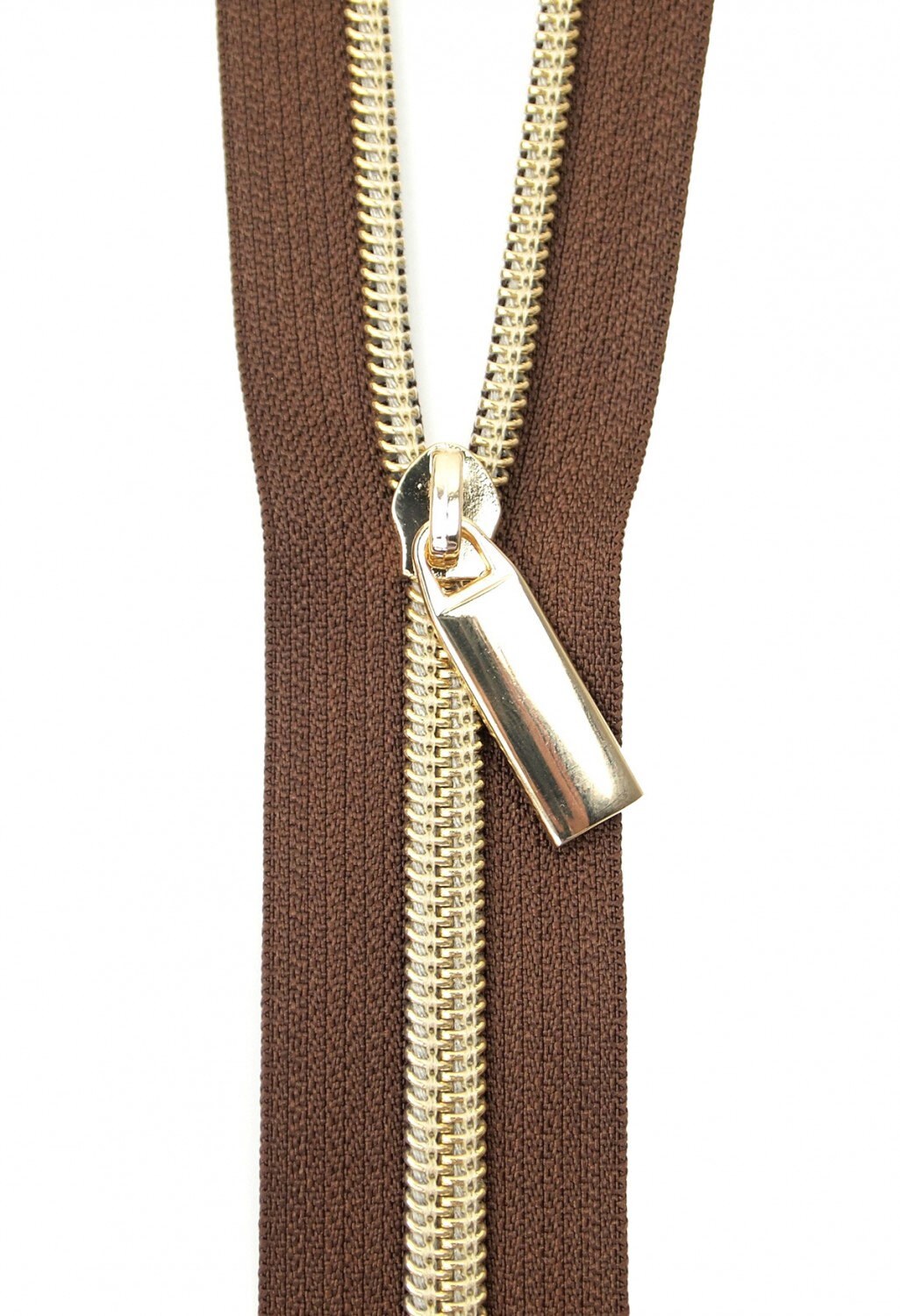 3 Yard Zippers by the Yard Brown Tape Gold Teeth #5 With 9 Pulls