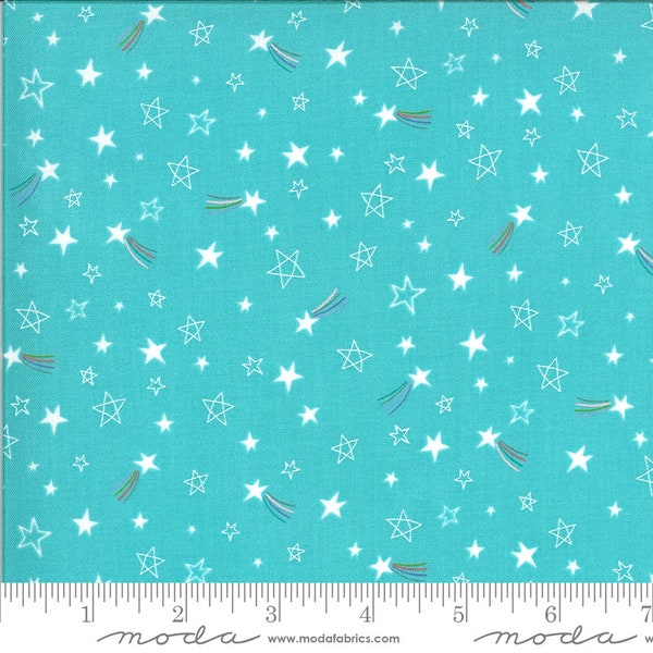 12" End of Bolt Hello Sunshine Stars Aqua for Moda fabrics 35354 16 stars on aqua fabric