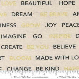 Gilded Mochi Linen Kind Words Paper Gold for Moda Fabrics 11536 15LM Sold in HALF yard increments
