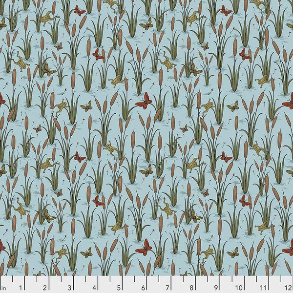 Cat Tales Cat Tails Aquifer by Rachel Hauer for FreeSpirit Fabrics PWRH010.AQUIFER Sold in HALF yard increments.