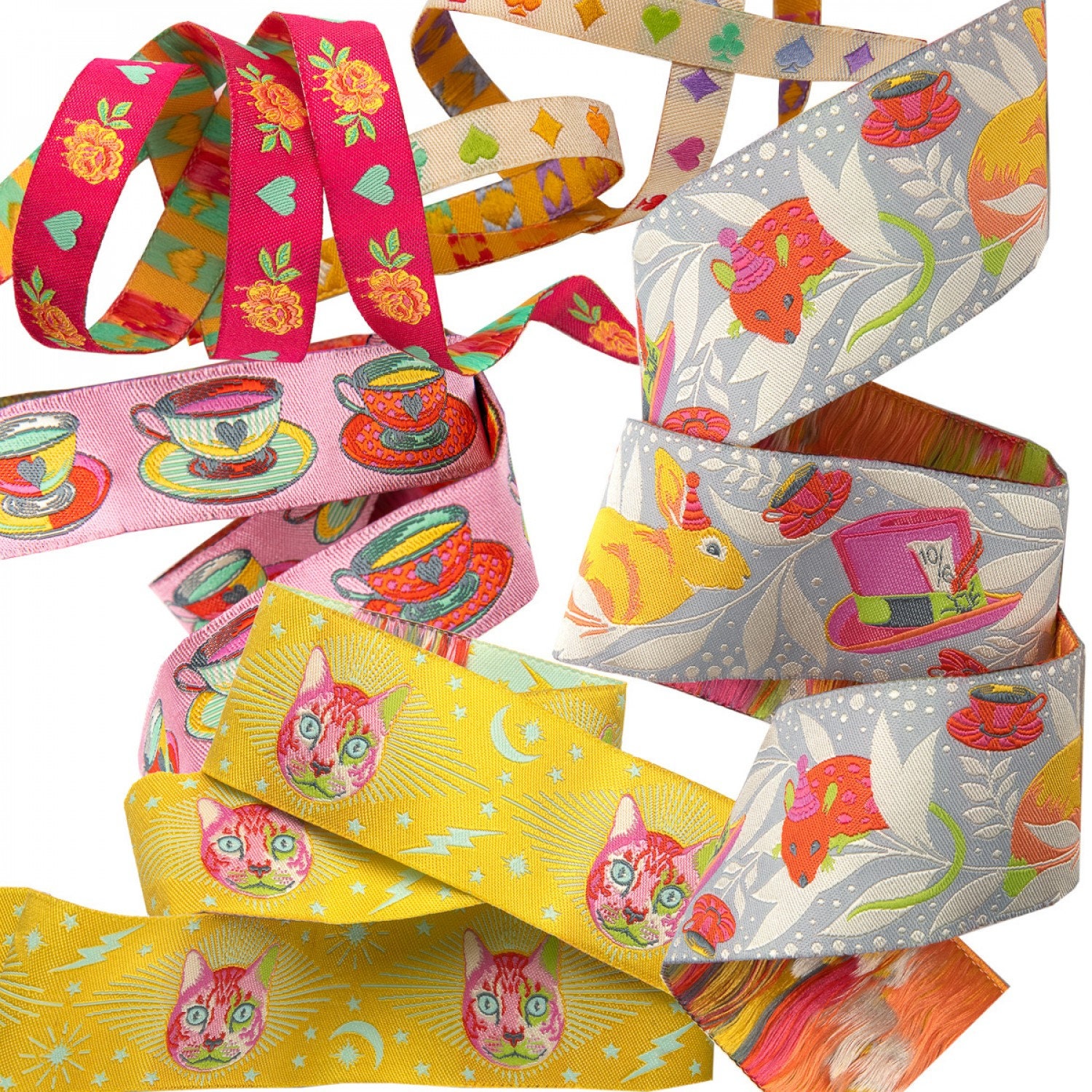 Tula Pink Curiouser Wonder Designer Ribbon Pack 5 Woven Jacquard