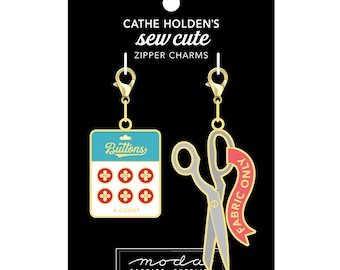 Moda Fabrics Zipper Pulls by Cathe Holden Button Card and Scissors CH102