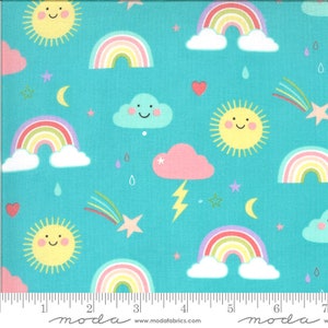 Hello Sunshine Rainbows Aqua by Abi Hall for Moda  35350 16  Sold in HALF yard increments