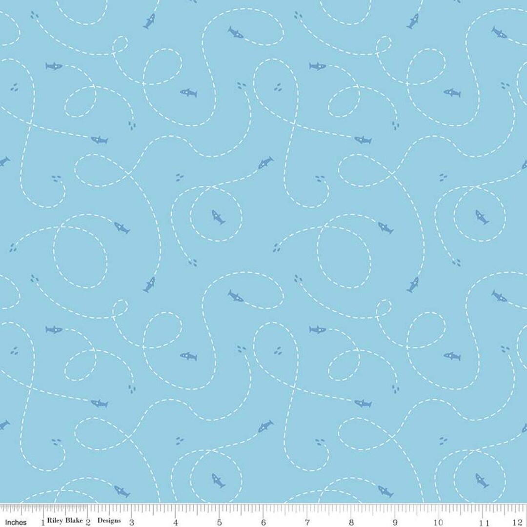 Riptide Hunt on Light Blue by Citrus & Mint Designs for Riley Blake ...
