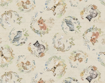Wildwood Wreaths Light Khaki by Beth Grove for Clothworks Y4370-11 Sold in HALF yard increments
