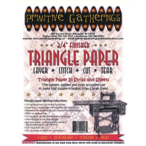 May include: A sheet of Primitive Gatherings triangle paper for quilting. The paper is red and white with the text "Triangle Paper" and instructions for use. Includes a vintage sewing machine illustration and the text "3/4" Finished".
