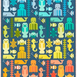 Awesome Ocean Sea Quilt Pattern by Elizabeth Hartman makes sizes 71in x 83in and 37in x 43in this is a PAPER pattern EH-036