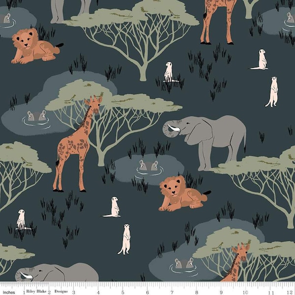 The Waterhole Main Midnight by Gabrielle Neil for Riley Blake Designs C11840-MIDNIGHT Sold in HALF yard increments