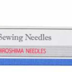 May include: A blue and white package of Tulip sewing needles, size 8, sharp tip. The package has a red string attached to it.