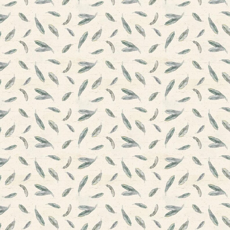 May include: A repeating pattern of watercolor-style leaves in shades of gray and green on a cream-colored background. The leaves are scattered across the surface, creating a natural, organic design. The background has a subtle, textured appearance.