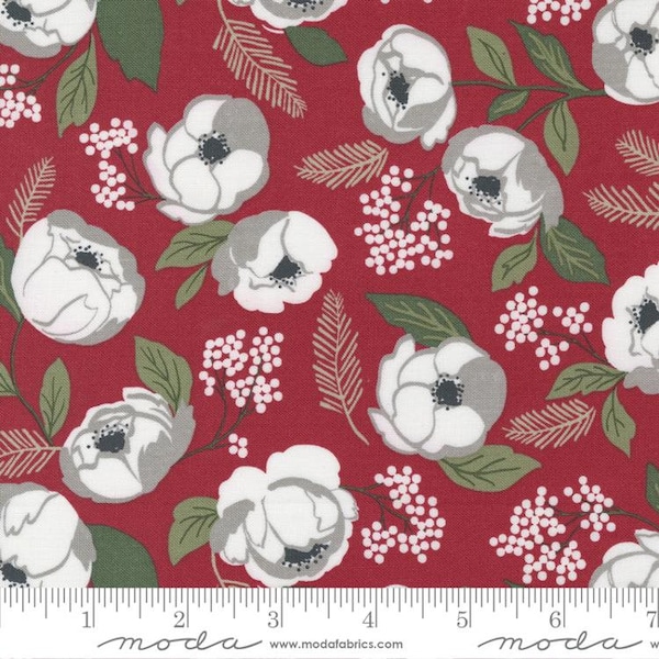 Christmas Eve Christmas in Bloom Cranberry by Lella Boutique for Moda fabrics 5180 16 Sold in HALF yard increments