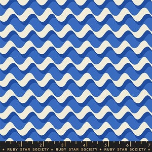 May include: A seamless pattern of blue and white wavy lines. The pattern is reminiscent of ocean waves.