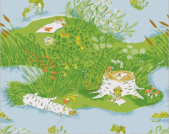Studio Edit Frog Pond Blue by Heather Ross for Windham Fabrics 37022D-1 Sold in HALF yard increments