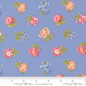 Memory Lane Field Floral Blue by Brenda Riddle of Acorn Quilts for Moda Fabrics 18781 15 Sold in HALF yard increments