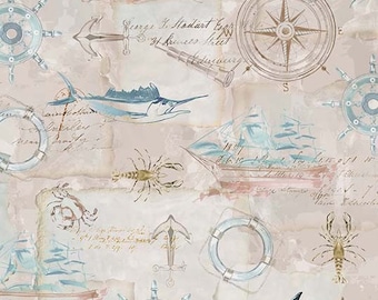 Coastal Living Navigating Beige by Michael Miller CX11433-BEIG Fabric sold in HALF YARD increments.