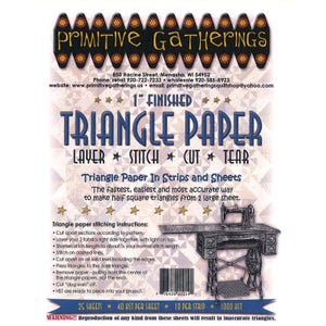 May include: A package of "Triangle Paper" for quilting, featuring instructions and a diagram of a sewing machine. The paper is designed for creating half-square triangles. The text includes "Layer, Stitch, Cut, Tear".