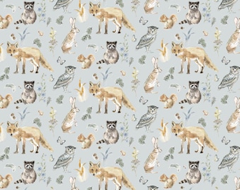 Wildwood Animals Light Blue by Beth Grove for Clothworks Y4371-29 Sold in HALF yard increments