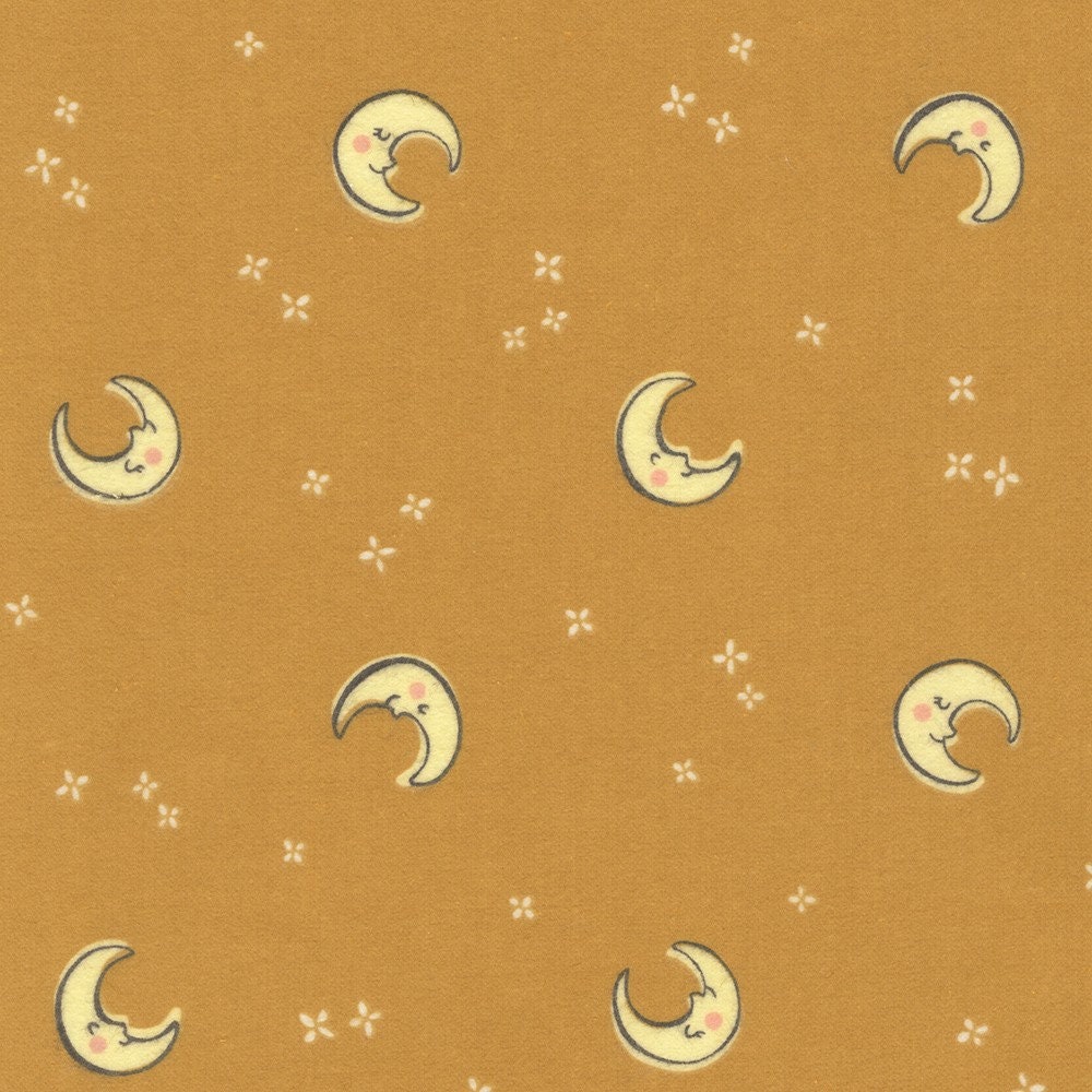 Cozy Cotton Over the Moon Flannel Moons Acorn by Studio RK for Robert Kaufman SRKF-21892-479 ACORN Sold in Half yard increments