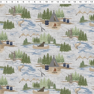 On Lake Time Toile Light Pewter by Dan DiPaolo for Clothworks Y3714-118 Sold in HALF yard increments