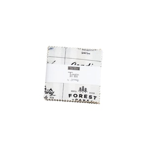 May include: A pack of fabric squares featuring a variety of designs with a camping theme. The fabric squares are white with black text and graphics. The text includes "Forest Park", "Adventure", "Good Times", and "Camping".