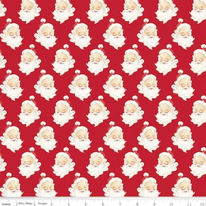 Flannel Old Fashioned Christmas Santa Heads Red by My Mind's Eye for Riley Blake Design F15031-RED Sold in HALF yard increments