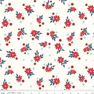 Sweet Freedom Summer Flowers Cloud Sparkle by Beverly McCullough for Riley Blake Designs SC14413-CLOUD Sold in HALF YARD increments.