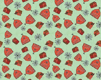 Farm Livin' Barn Toss Mint by Diane Labombarbe for Riley Blake Designs, C15183 MINT Sold in HALF yard increments