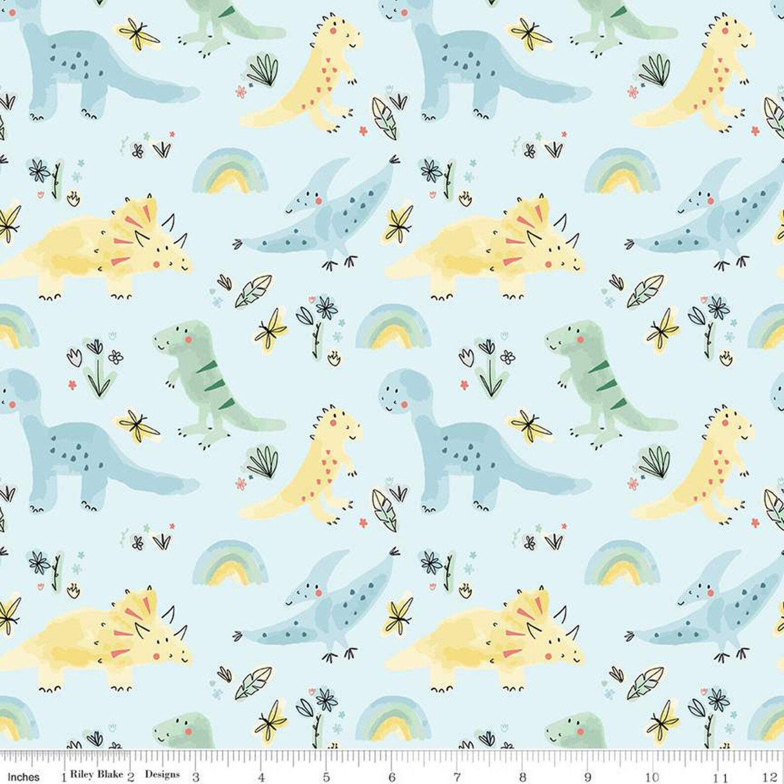 Flannel Dinosaurs Sky Designer Flannels Riley Blake Designs F14696-SKY This fabric is sold in HALF YARD increments.