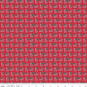 Sweet Freedom Flags Red Sparkle by Beverly McCullough for Riley Blake Designs C14416-RED Fabric sold in HALF YARD increments.